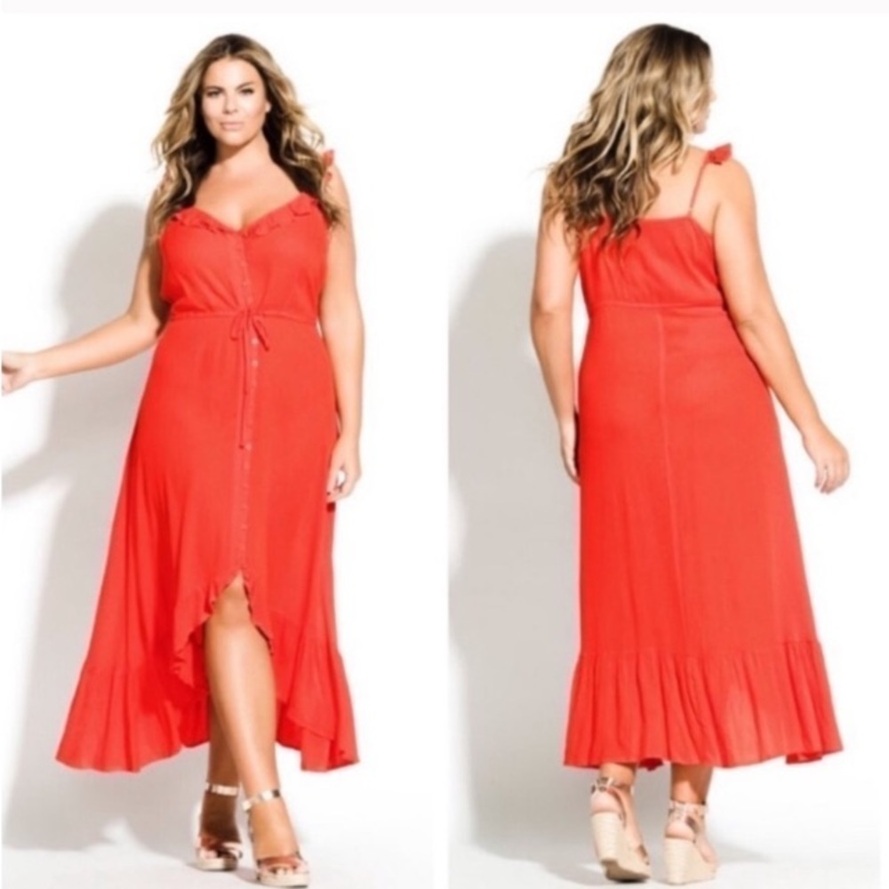 City Chic High Low Tigerlily Ruffle Maxi Dress Size 14 XS Feminine Sexy Vacation